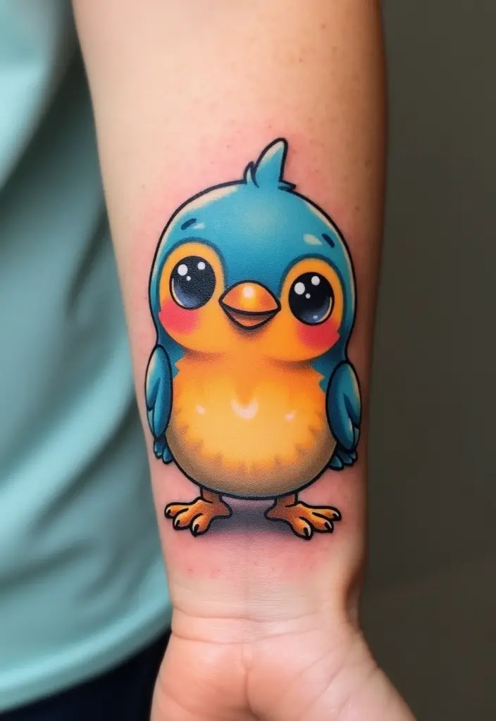 50 Sparrow Tattoos with Symbolism and Artistic Styles - 15. Cute Sparrow Tattoo