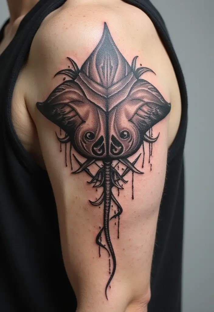 50 Stingray Tattoo Designs and Their Symbolic Meanings - 15. Stingray with Tribal Elements