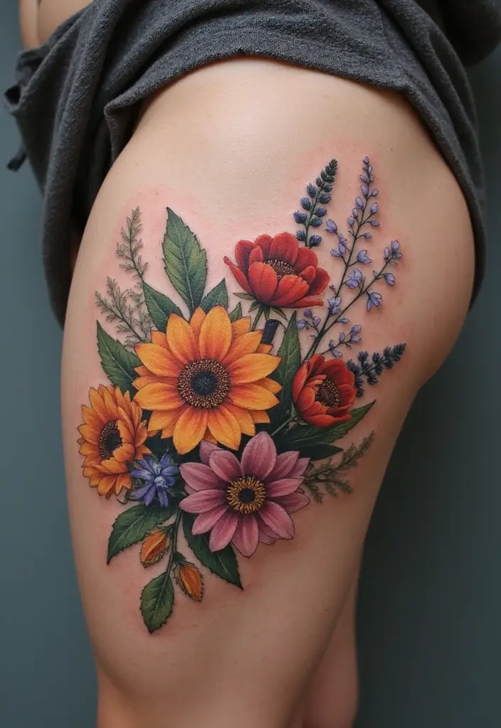 50 Wildflower Tattoo Ideas with Simple and Beautiful Designs 15 50 Wildflower Tattoo Ideas with Simple and Beautiful Designs - 15. Wildflower Bouquet