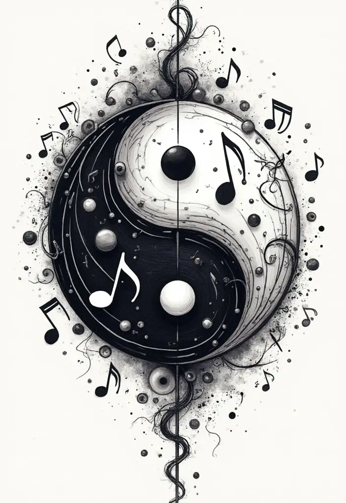 50 Yin Yang Tattoo Ideas with Balance and Harmony Symbolism - 15. Yin Yang with Music Elements