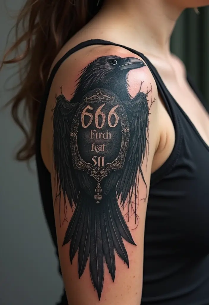 30 Unique 666 Tattoo Designs and Their Dark Meanings 16 30 Unique 666 Tattoo Designs and Their Dark Meanings - 16. The Raven and 666