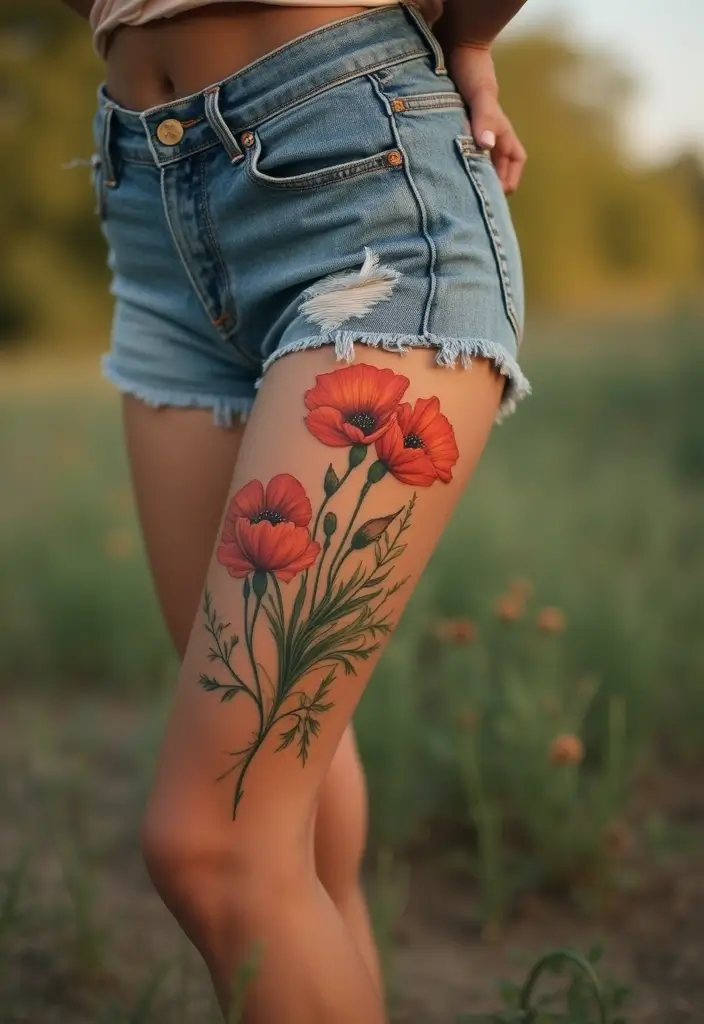 50 California Poppy Tattoo Ideas with Symbolism and Beauty - 16. California Poppy on a Vine