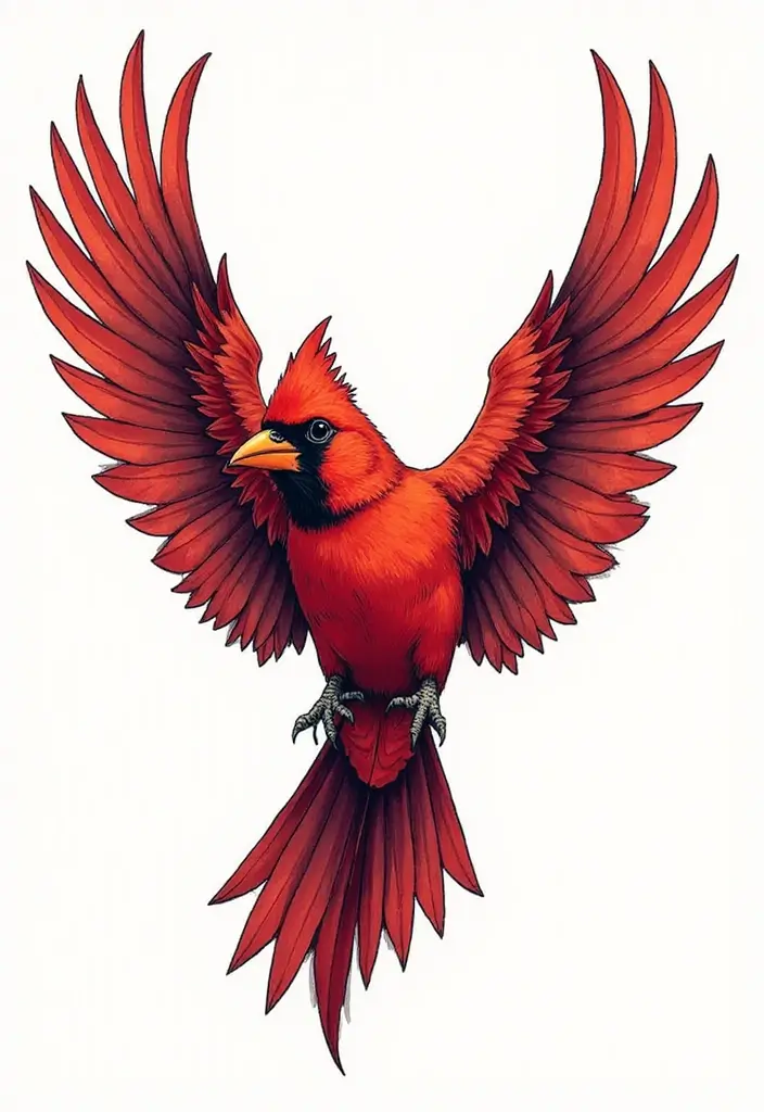 50 Cardinal Tattoo Ideas with Symbolism and Beautiful Designs - 16. Cardinal with Wings Spread