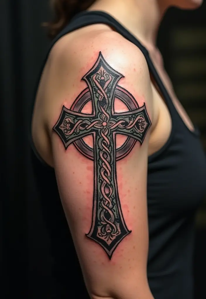 30 Celtic Cross Tattoos for Men and Women with Spiritual Value 16 30 Celtic Cross Tattoos for Men and Women with Spiritual Value - 16. Two-tone Celtic Cross