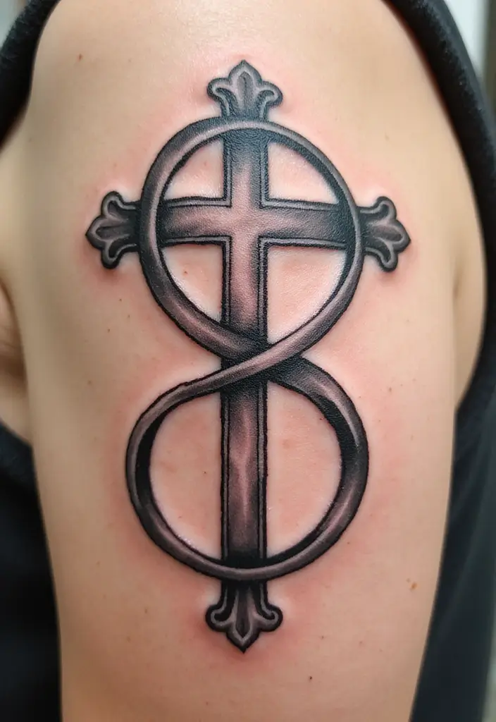 50 Cross Tattoo Meaning Inspirations and Symbolism Explained - 16. The Cross and Infinity: Eternal Faith
