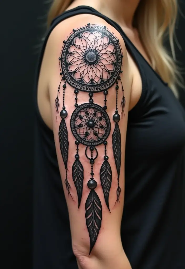 50 Dreamcatcher Tattoo Ideas with Cultural Symbolism 16 50 Dreamcatcher Tattoo Ideas with Cultural Symbolism - 16. Tribal Dreamcatcher