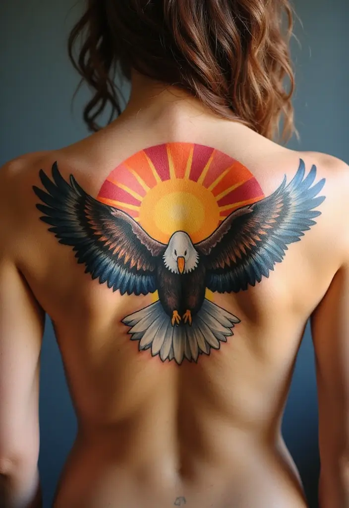 30 Eagle Tattoo Designs That Represent Strength and Freedom 16 30 Eagle Tattoo Designs That Represent Strength and Freedom - 16. Eagle and Sun Tattoos