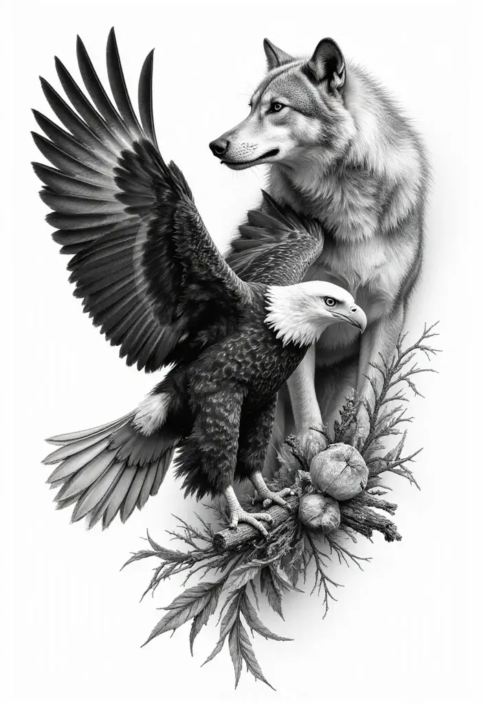 50 Eagle Tattoo Meaning Ideas and Symbolic Designs 16 50 Eagle Tattoo Meaning Ideas and Symbolic Designs - 16. Eagle and Wolf