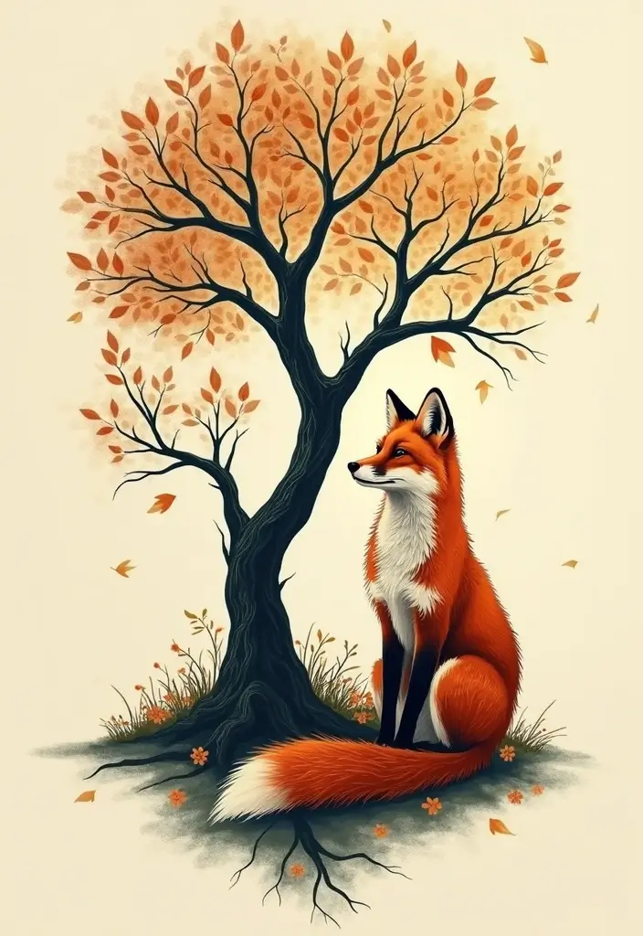 30 Fox Tattoos with Creative and Symbolic Designs - 16. Fox and Tree Tattoo