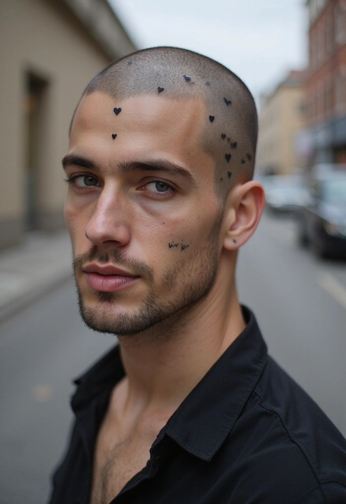 30 Head Tattoos for Men with Unique and Creative Styles 16 30 Head Tattoos for Men with Unique and Creative Styles - 16. Simple Heart Designs