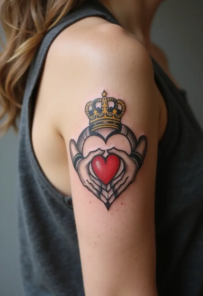 30 Loyalty Over Love Tattoos and Their Symbolism - 16. Claddagh Ring Design