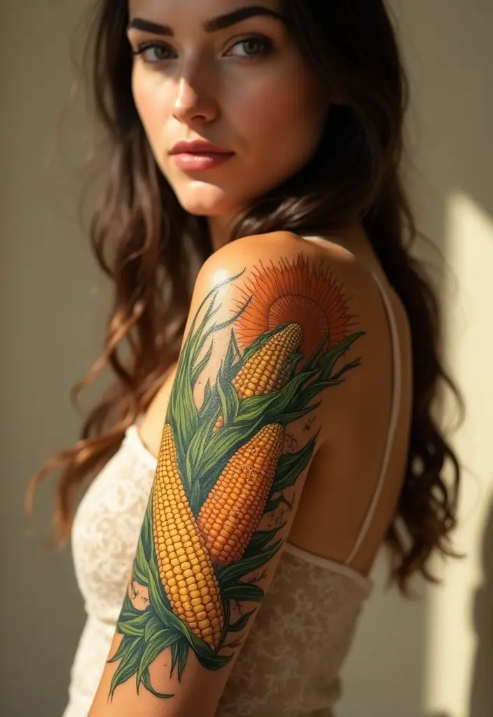 30 Native American Arm Tattoos with Deep Cultural Meaning 16 30 Native American Arm Tattoos with Deep Cultural Meaning - 16. The Corn: Abundance and Sustenance