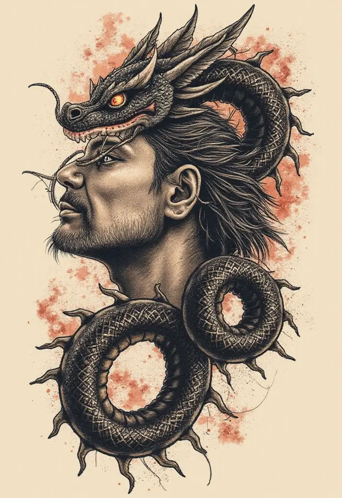 50 Oni Tattoo Designs with Powerful Japanese Symbolism 16 50 Oni Tattoo Designs with Powerful Japanese Symbolism - 16. Oni with a Serpent