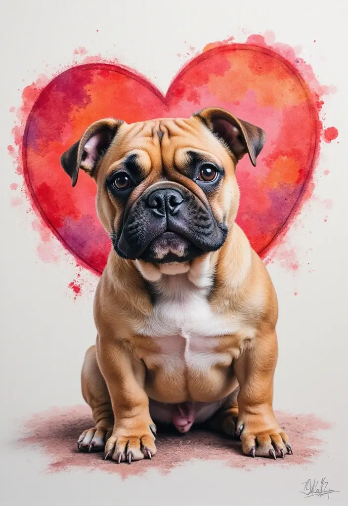 30 Realistic English and French Bulldog Tattoos You’ll Love - 16. Bulldog with a Vibrant Heart