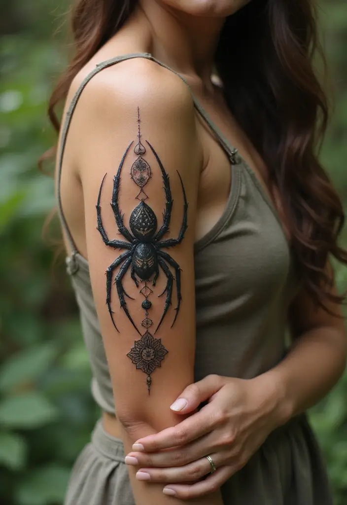50 Spider Tattoo Designs with Meaning and Bold Styles 16 50 Spider Tattoo Designs with Meaning and Bold Styles - 16. Spiritual Spider Tattoo