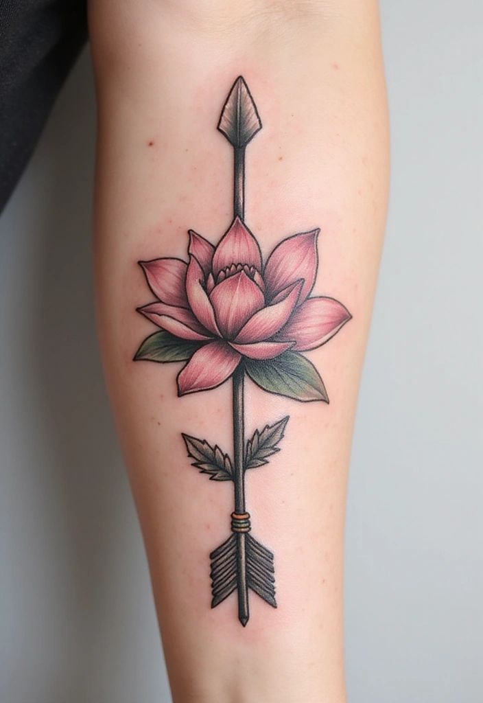 30 Symbolism of Arrow Tattoo Ideas You Should Know 16 30 Symbolism of Arrow Tattoo Ideas You Should Know - 16. Arrow with Lotus Flower