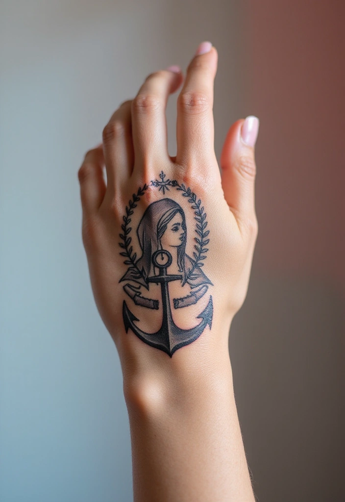 50 Virgin Mary Hand Tattoos with Spiritual and Artistic Designs - 16. Virgin Mary with an Anchor