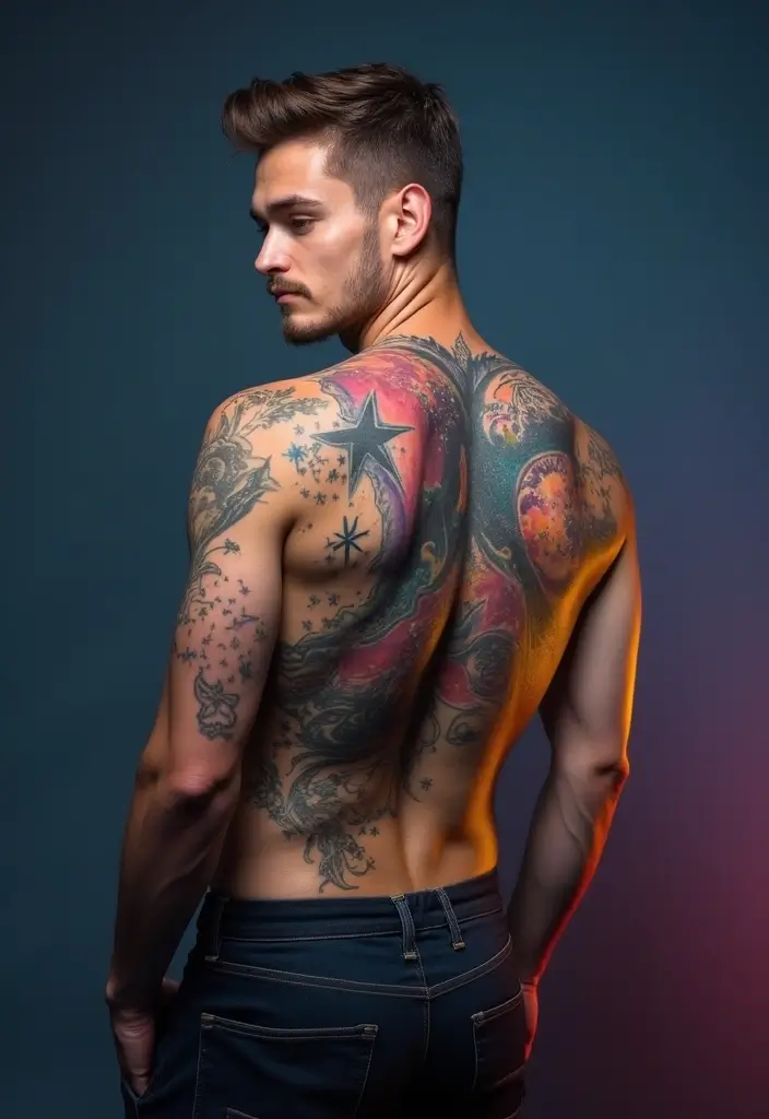 30 Back Tattoo Ideas for Men with Bold and Powerful Designs 17 30 Back Tattoo Ideas for Men with Bold and Powerful Designs - 17. Space Themed Tattoos
