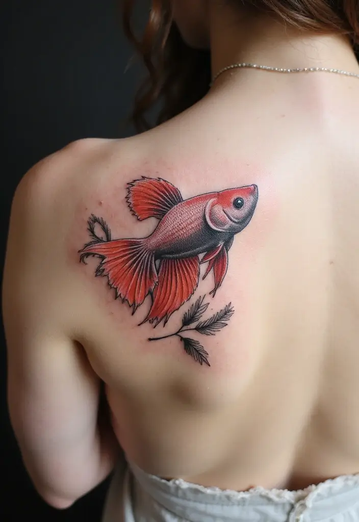 50 Betta Fish Tattoo Ideas with Unique and Colorful Designs 17 50 Betta Fish Tattoo Ideas with Unique and Colorful Designs - 17. Betta Fish with Feather Details