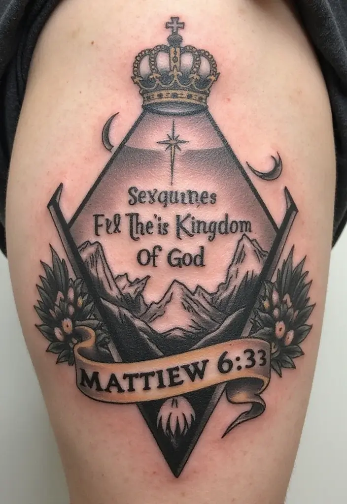 50 Beautiful Bible Verse Tattoo Ideas for Faith and Inspiration 17 50 Beautiful Bible Verse Tattoo Ideas for Faith and Inspiration - 17. Matthew 6:33 - 'Seek first the kingdom of God'