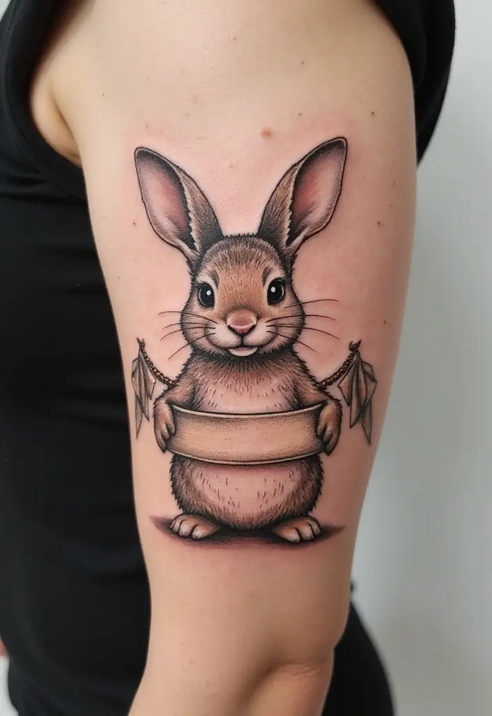 50 Bunny Tattoo Meaning Inspirations for Cute and Creative Designs - 17. Bunny with a Banner