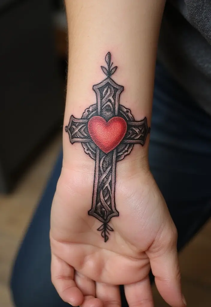 30 Celtic Cross Tattoos for Men and Women with Spiritual Value 17 30 Celtic Cross Tattoos for Men and Women with Spiritual Value - 17. Celtic Cross with Heart
