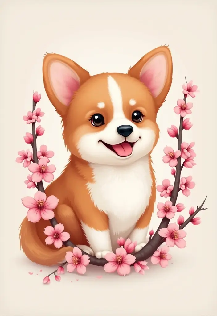 50 Creative Corgi Tattoo Ideas for Dog Lovers 17 50 Creative Corgi Tattoo Ideas for Dog Lovers - 17. Corgi and Cherry Blossoms