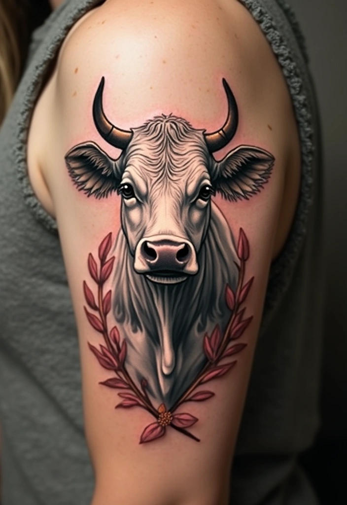 50 Cow Tattoo Designs with Fun and Unique Symbolism - 17. Cow with Vintage Elements
