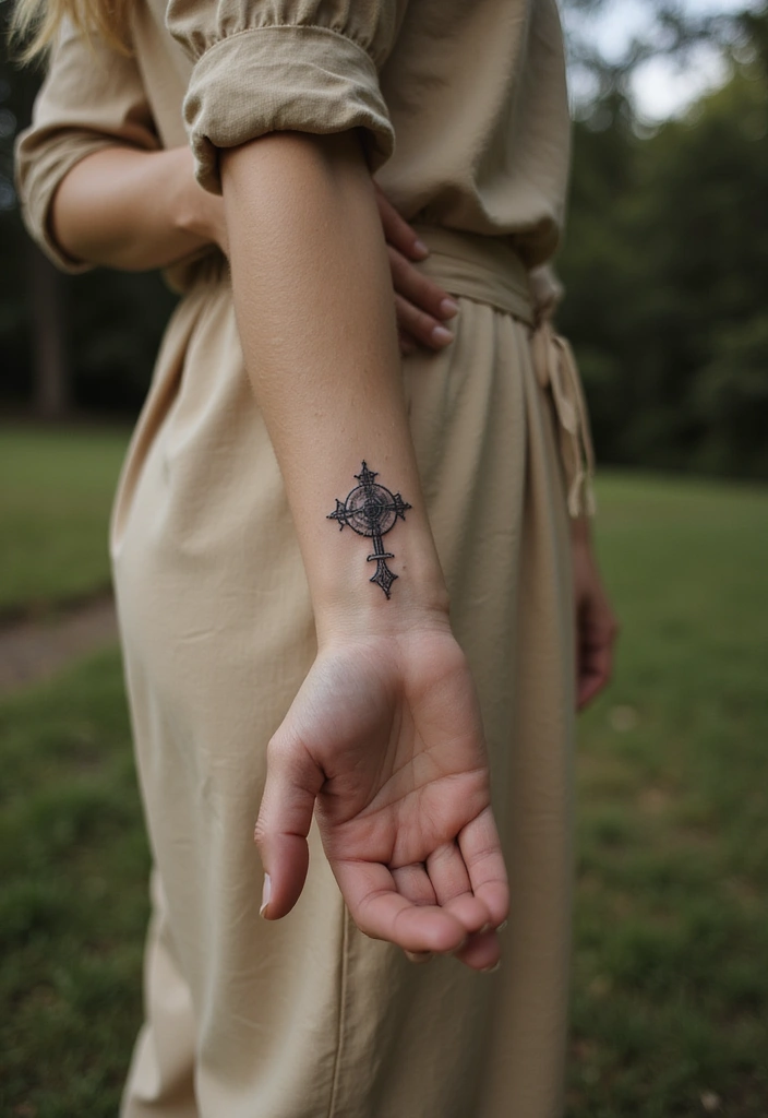 30 Cross Tattoos on Wrist with Meaningful and Elegant Designs 17 30 Cross Tattoos on Wrist with Meaningful and Elegant Designs - 17. Cross with Moon Tattoo