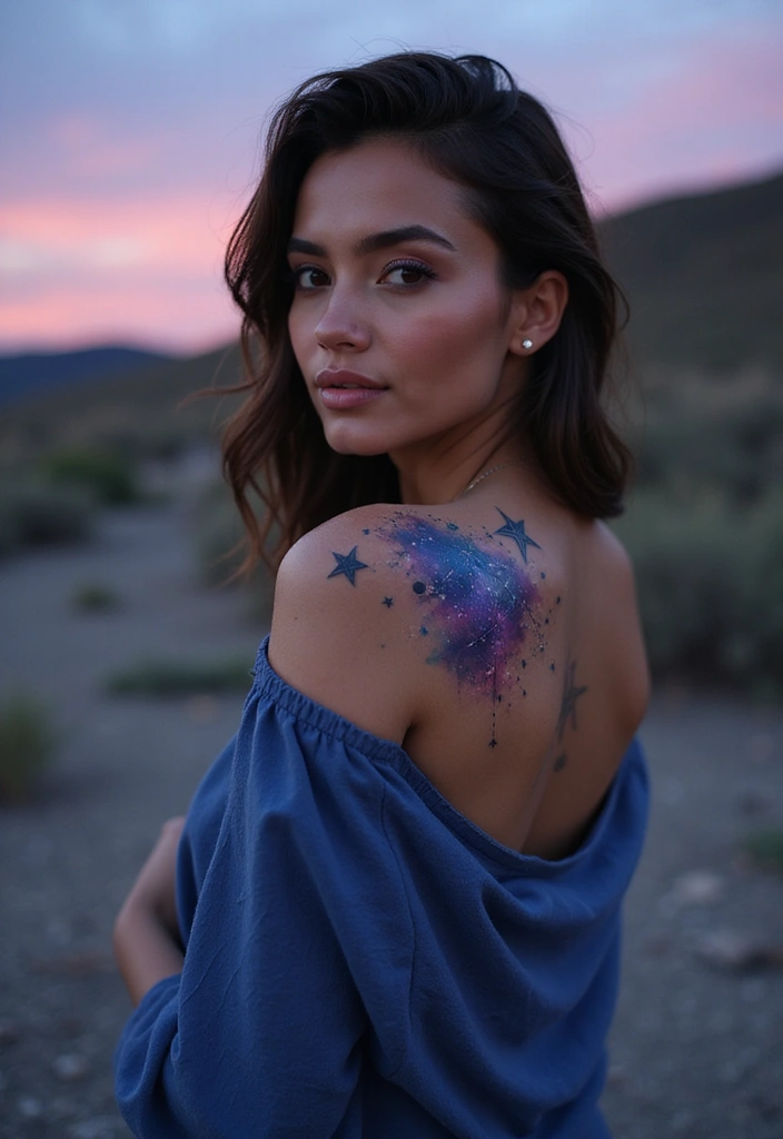 50 Front Shoulder Tattoos for Females That Are Stylish and Bold 17 50 Front Shoulder Tattoos for Females That Are Stylish and Bold - 17. Starry Skies
