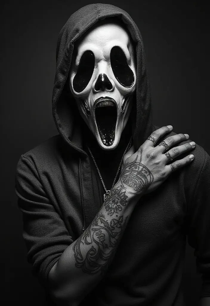 30 Ghostface Tattoo Ideas for Horror Fans - 17. Ghostface in Black and White