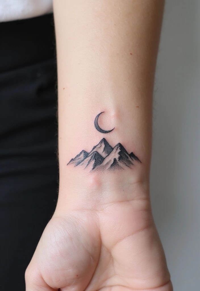 50 Mountain Tattoo Ideas with Powerful and Minimalist Designs 17 50 Mountain Tattoo Ideas with Powerful and Minimalist Designs - 17. Minimalist Mountain and Moon