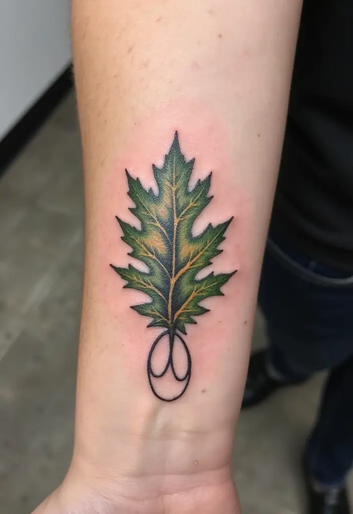 30 Oak Leaf Tattoo Designs with Nature-Inspired Symbolism - 17. Oak Leaf and Infinity Symbol Tattoo