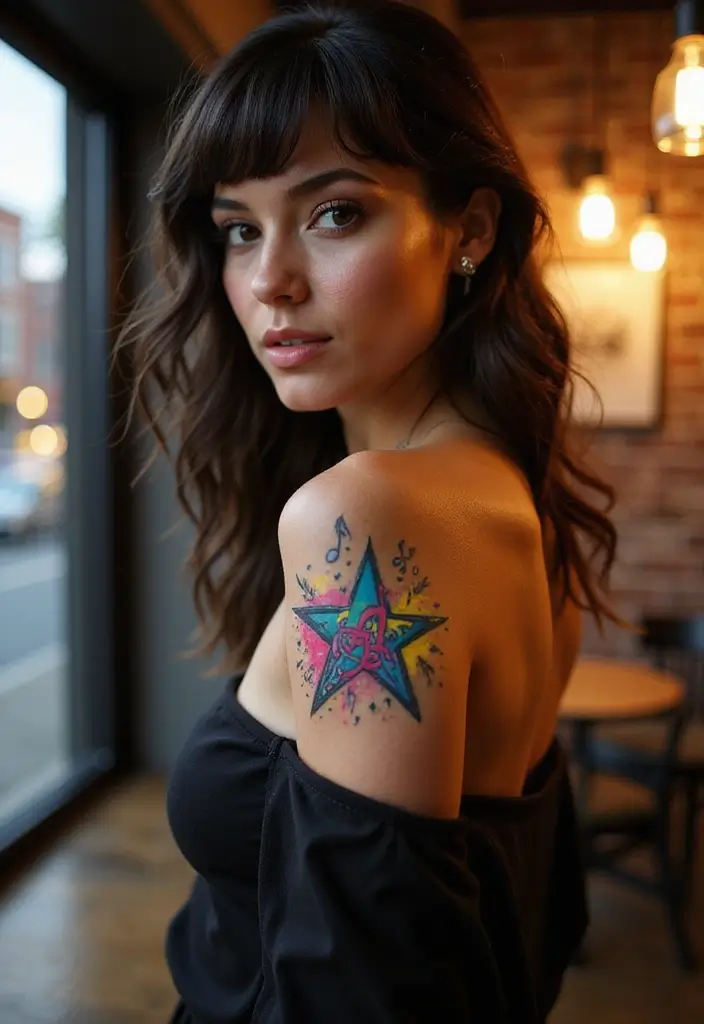 30 Shoulder Star Tattoos with Creative and Stylish Designs 17 30 Shoulder Star Tattoos with Creative and Stylish Designs - 17. Rock Star Tattoos