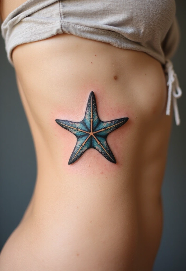 30 Simple Starfish Tattoo Ideas with Minimalist Symbolism 17 30 Simple Starfish Tattoo Ideas with Minimalist Symbolism - 17. Starfish on the Side of the Ribcage