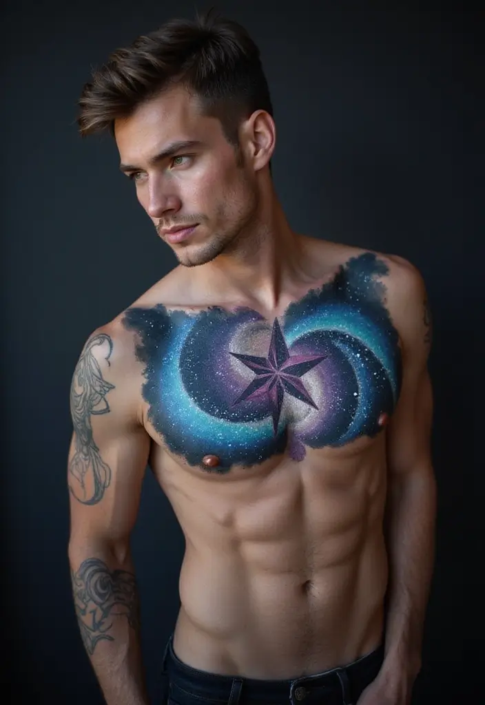 30 Star Tattoos for Men with Bold and Inspiring Ideas 17 30 Star Tattoos for Men with Bold and Inspiring Ideas - 17. Galaxy Star: A Universe Within