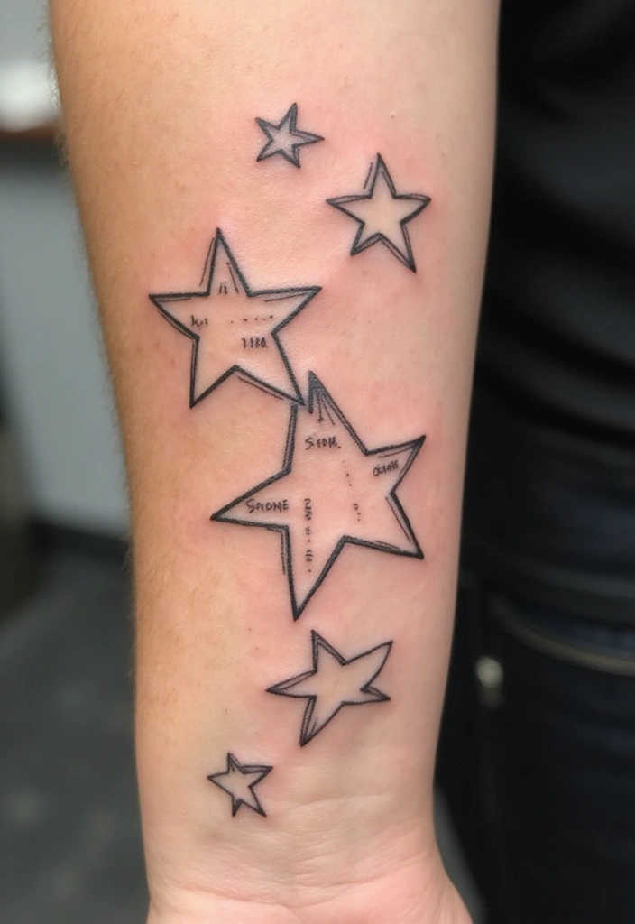 30 Star Tattoos That Are Timeless and Beautiful 17 30 Star Tattoos That Are Timeless and Beautiful - 17. Star Tattoos with Names