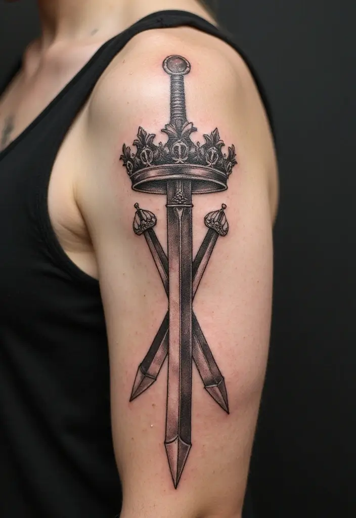 50 Sword Tattoo Designs and Symbolism to Inspire Your Next Ink 17 50 Sword Tattoo Designs and Symbolism to Inspire Your Next Ink - 17. Sword and Crown