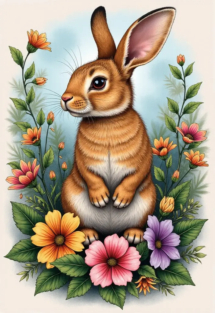 50 Bunny Tattoo Meaning Inspirations for Cute and Creative Designs - 18. Bunny in a Garden