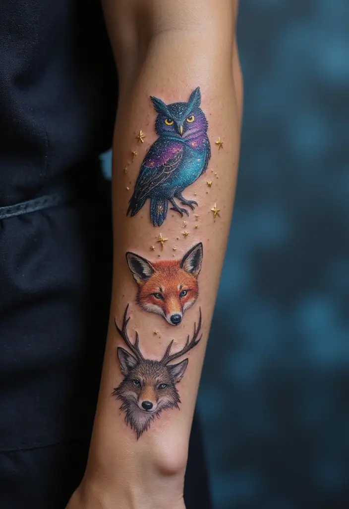 30 Elbow Tattoo Designs with Unique and Eye-Catching Styles - 18. Celestial Animals