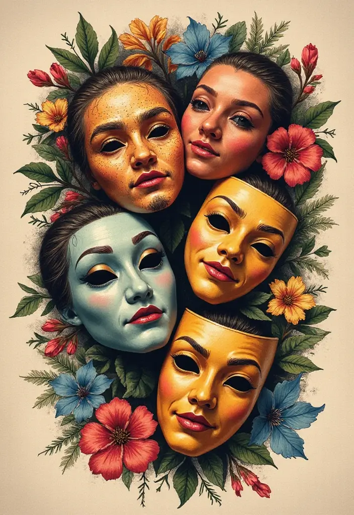 50 Family Tattoo Ideas to Celebrate Love and Connection 18 50 Family Tattoo Ideas to Celebrate Love and Connection - 18. Theater Masks Tattoos