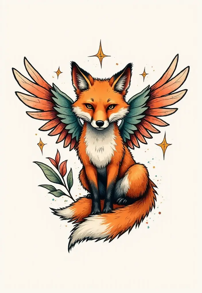 30 Fox Tattoos with Creative and Symbolic Designs - 18. Fox with Wings Tattoo