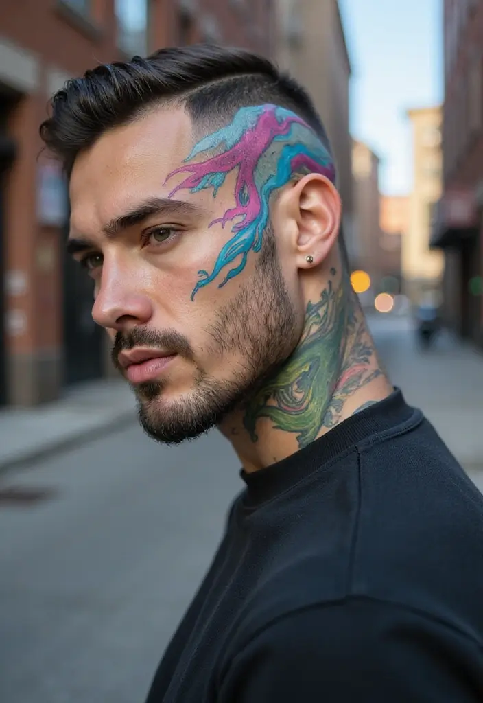 30 Head Tattoos for Men with Unique and Creative Styles 18 30 Head Tattoos for Men with Unique and Creative Styles - 18. Watercolor Techniques