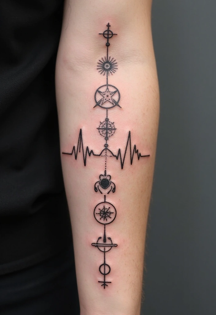 30 Heart Beat Tattoo Designs with Special Meaning 18 30 Heart Beat Tattoo Designs with Special Meaning - 18. Heartbeat Interspersed with Other Symbols