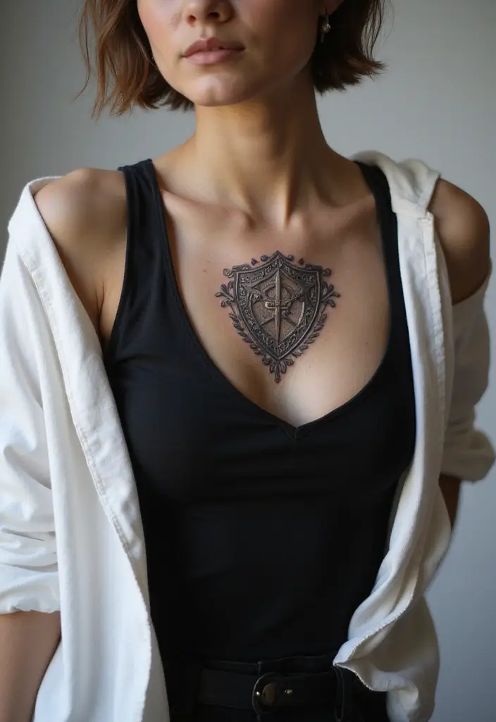 30 Money Tattoo Designs with Symbolism and Creative Styles - 18. Shield of Wealth