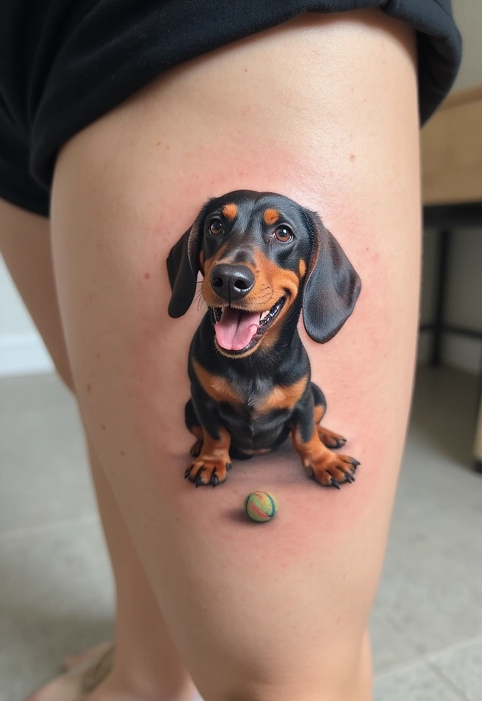 50 Small Wiener Dog Tattoos with Cute and Minimalist Designs - 18. Fetching Ball