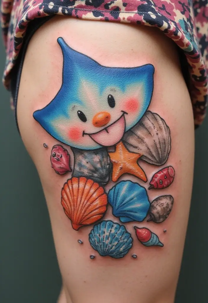 50 Stingray Tattoo Designs and Their Symbolic Meanings - 18. Stingray and Shells