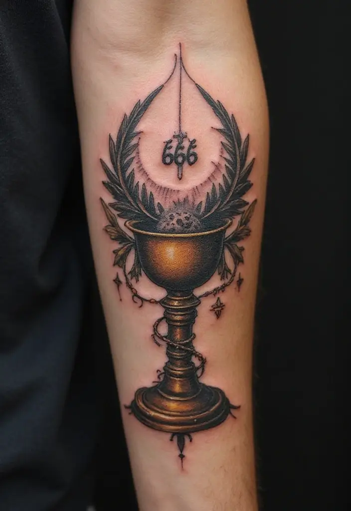 30 Unique 666 Tattoo Designs and Their Dark Meanings 19 30 Unique 666 Tattoo Designs and Their Dark Meanings - 19. The Chalice and 666
