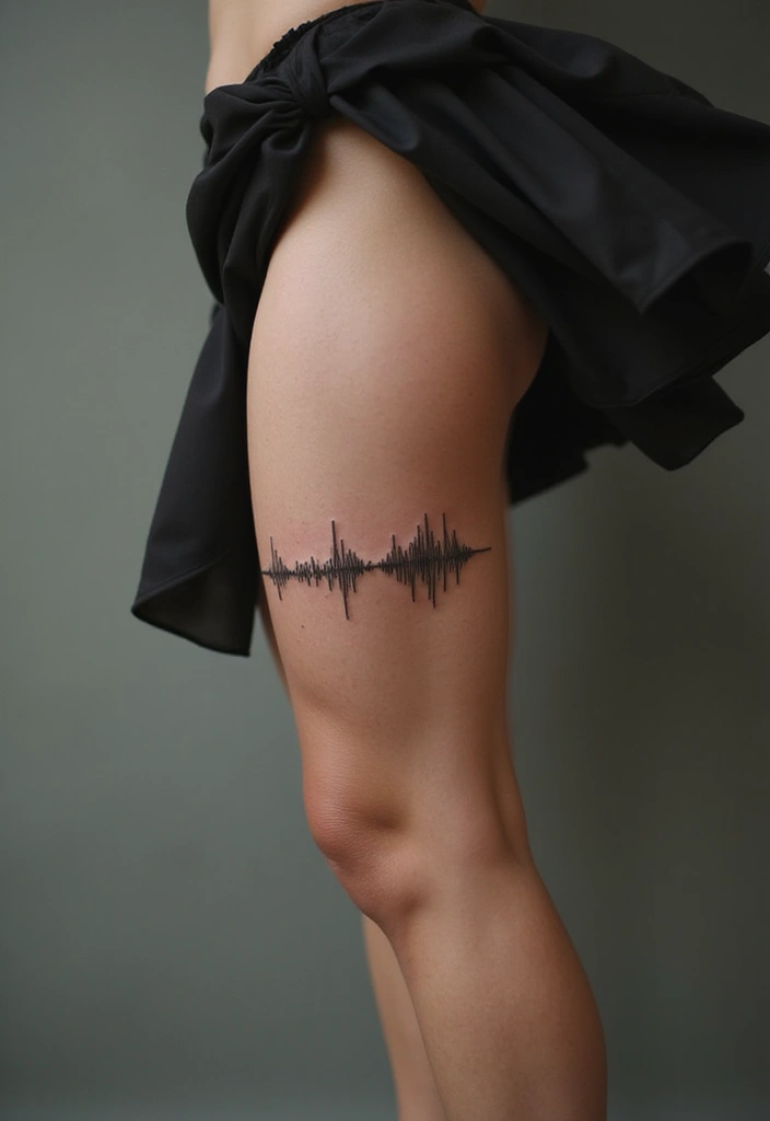 50 Above the Knee Tattoo Ideas with Unique Placement Designs 19 50 Above the Knee Tattoo Ideas with Unique Placement Designs - 19. Sound Waves