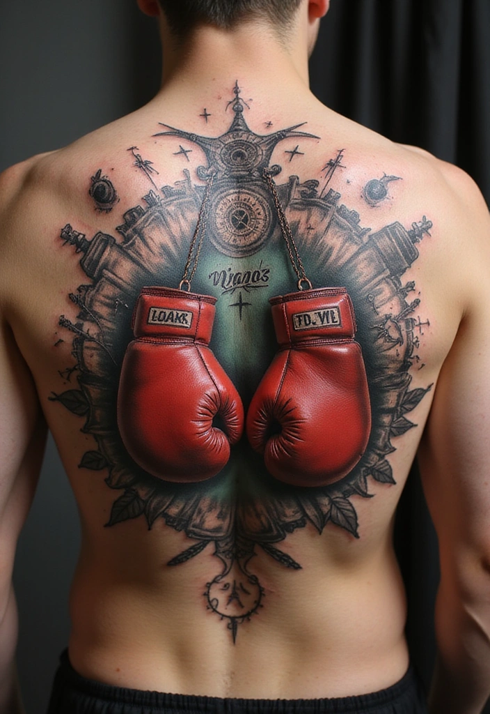 50 Boxing Gloves Tattoo Designs That Embody Strength and Courage! 19 50 Boxing Gloves Tattoo Designs That Embody Strength and Courage! - 19. The Fighter's Journey
